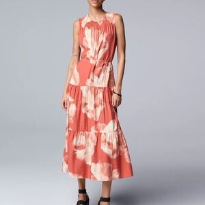 Simply Vera Vera Wang Maxi Dress XL Rust Floral Sleeveless NWT